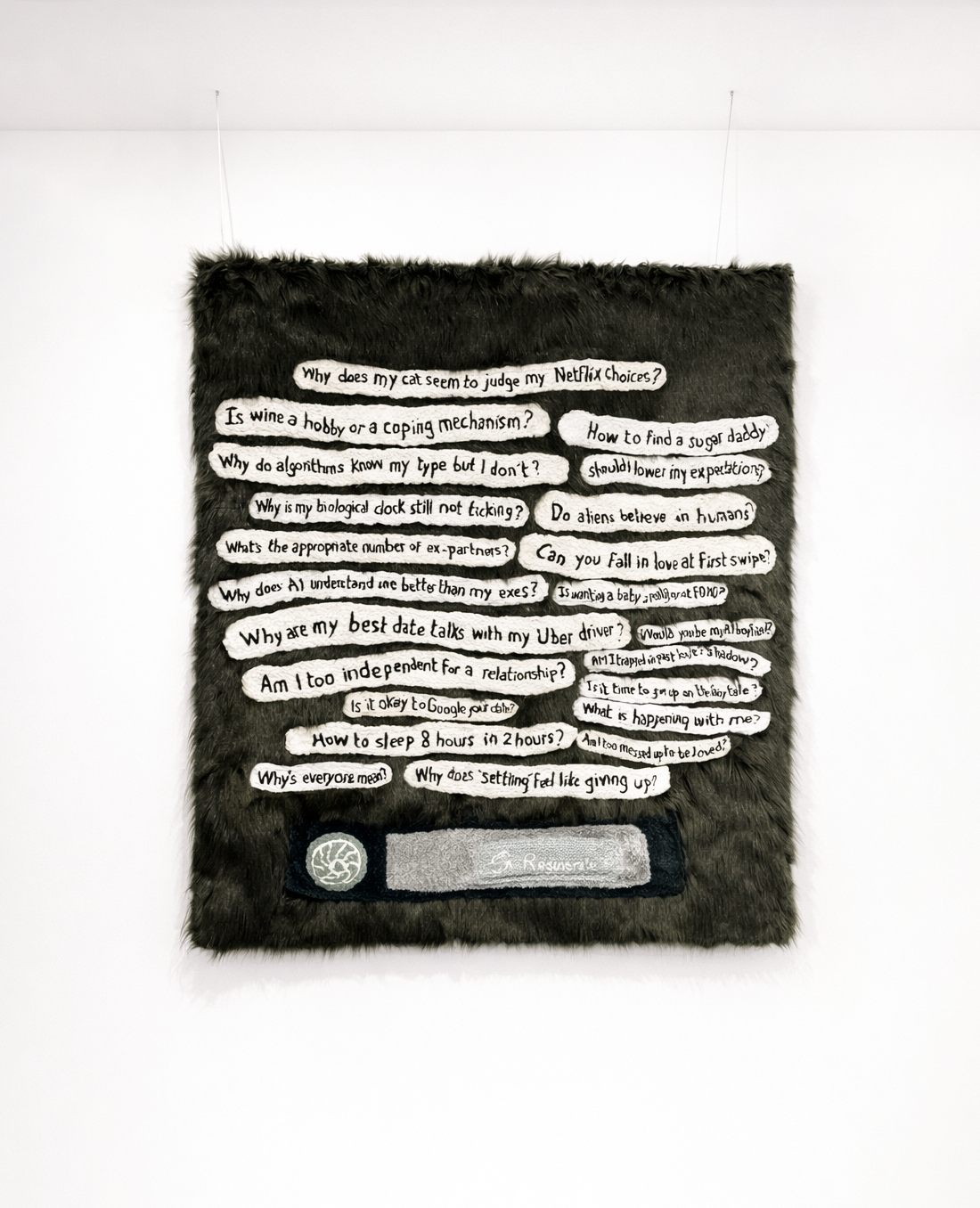 Eva Ostrowska, 3AM Existential Questions to Daddy GPT, Tufted wool, fake fur, 200 x 185 cm, 2023, from the series Digital Intimacy