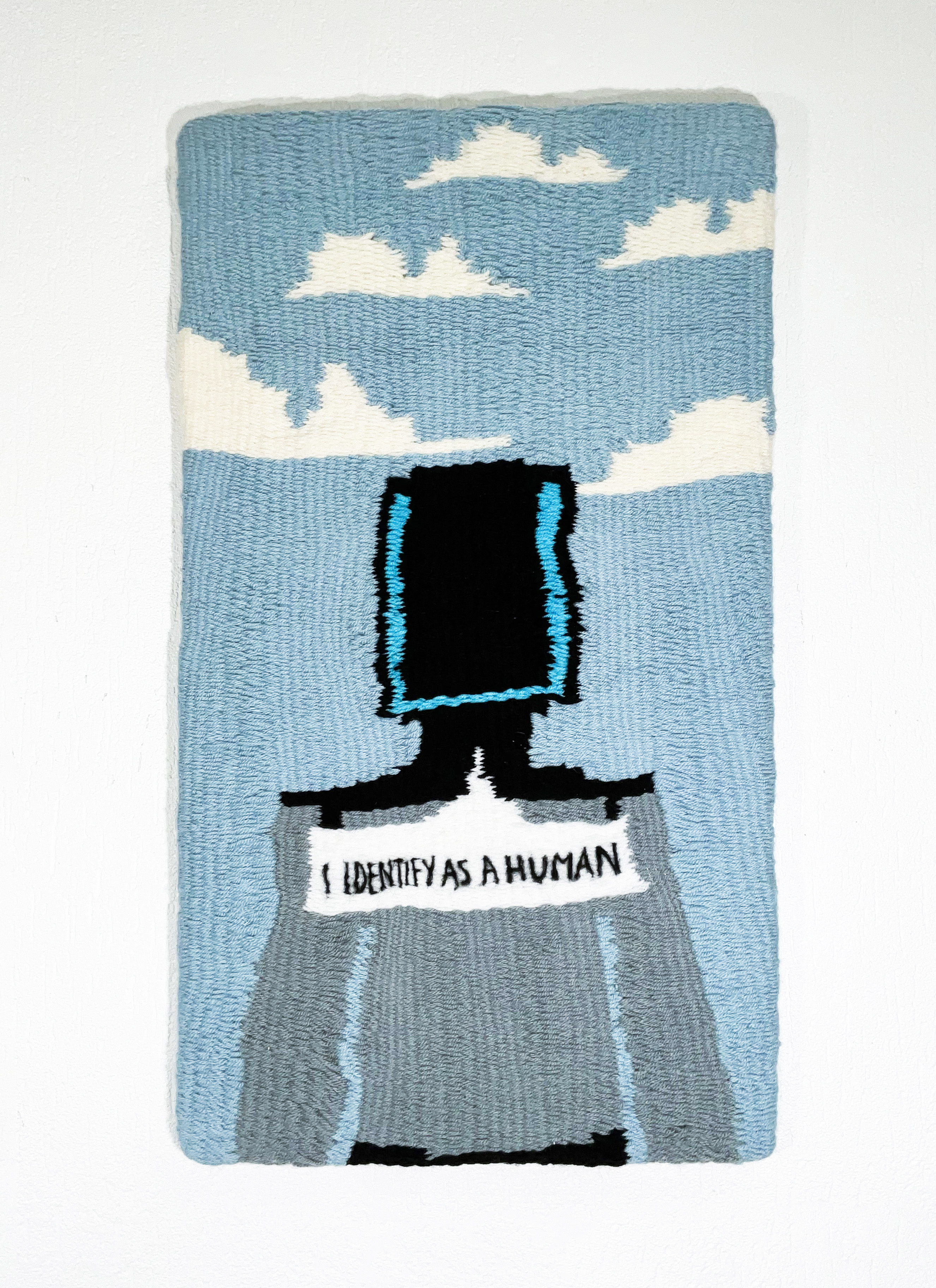 &Eacute;va Ostrowska, Gender Reveal, hand-woven tapestry exploring gender identity and post-human futures, contemporary textile art, 2022