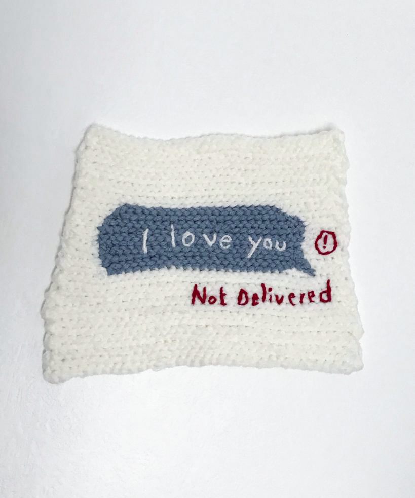 Eva Ostrowska, Hello Darkness My Old Friend, Knitted wool, 46 x 35 cm, 2021, from the series Digital Intimacy