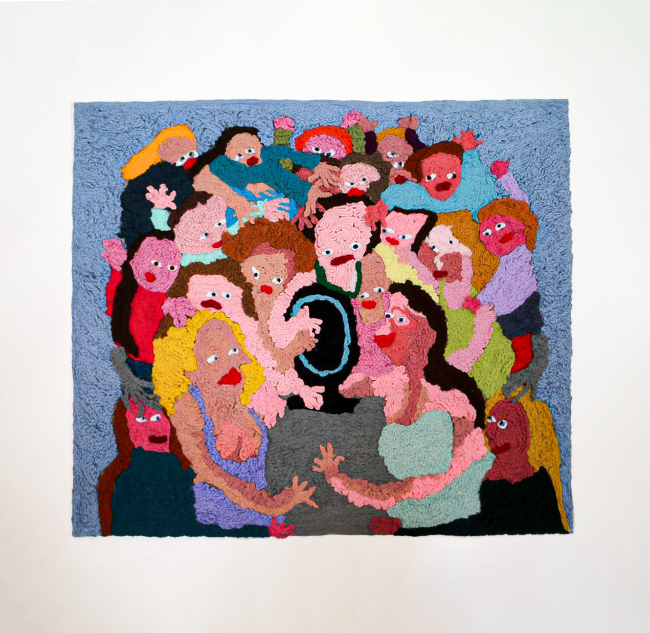 &Eacute;va Ostrowska, Here to Steal Your Wives, large-scale embroidery tapestry about AI companions stealing human partners, contemporary textile art on automated desire and post-human intimacy, 200 &times; 180 cm, 2026