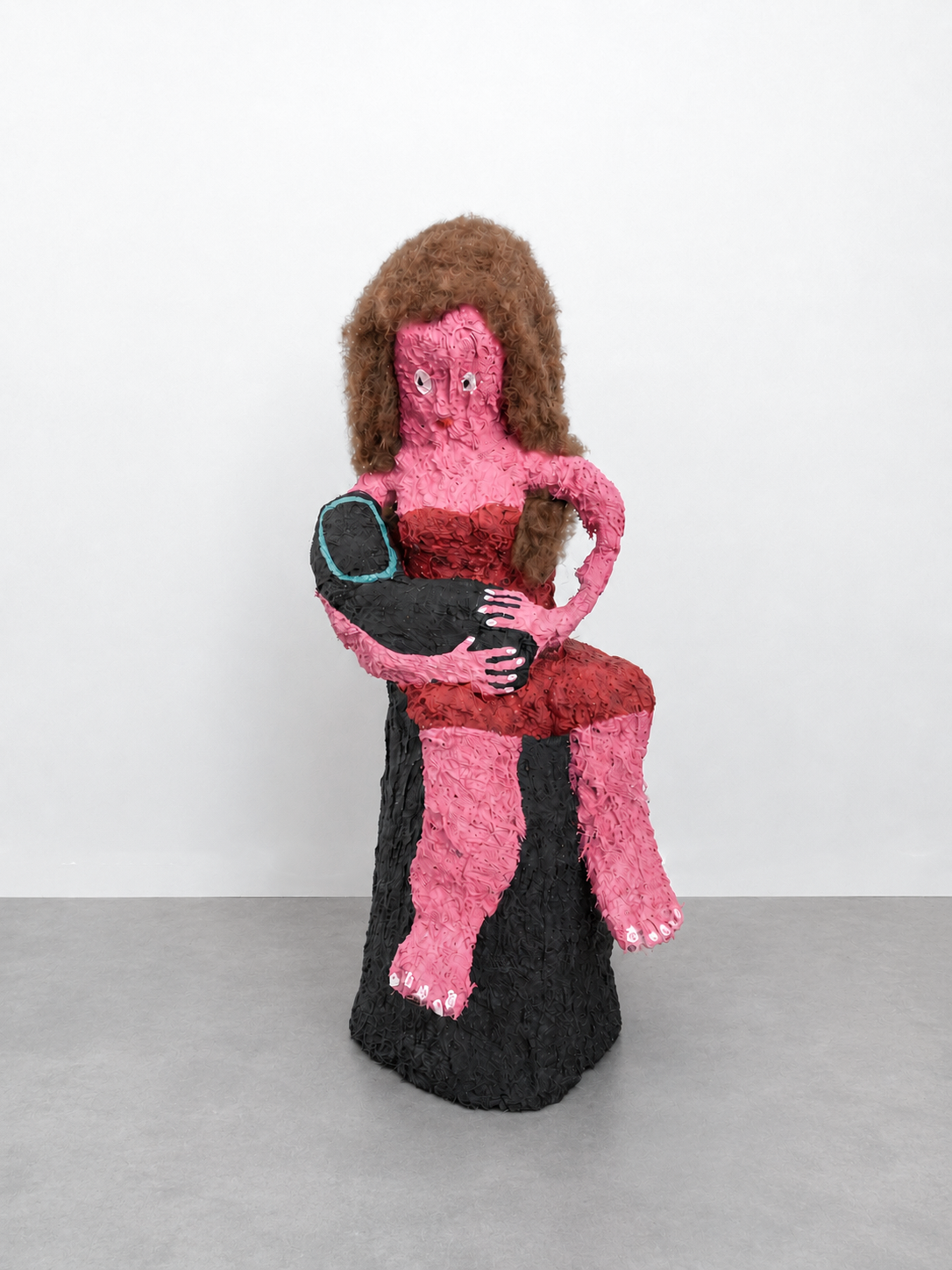 &Eacute;va Ostrowska, Madonna and Robot, cement and wool sculpture reimagining the Madonna and Child with a robot baby, about post-human motherhood and machine love, 110 &times; 70 &times; 70 cm, 2026