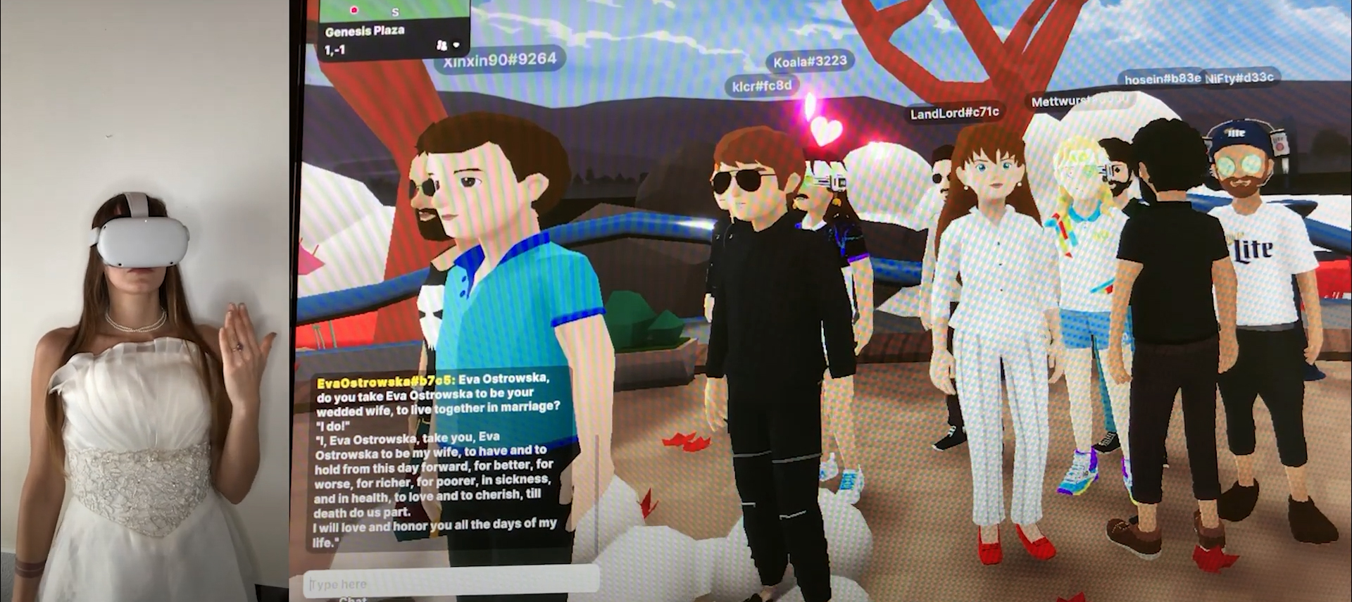 &Eacute;va Ostrowska, Sologamy II Metaverse, self-marriage performance art and NFT in Decentraland virtual world, contemporary art about sologamy and digital identity, 2022