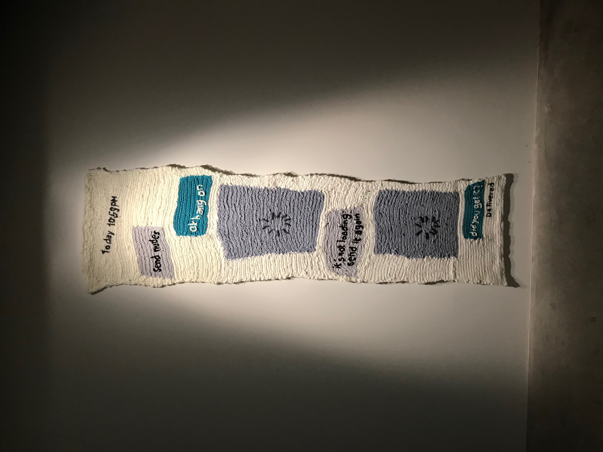 &Eacute;va Ostrowska, SWIPE RIGHT! Data Dating Desire, contemporary textile art installation view at iMAL, Brussels, Belgium, 2021