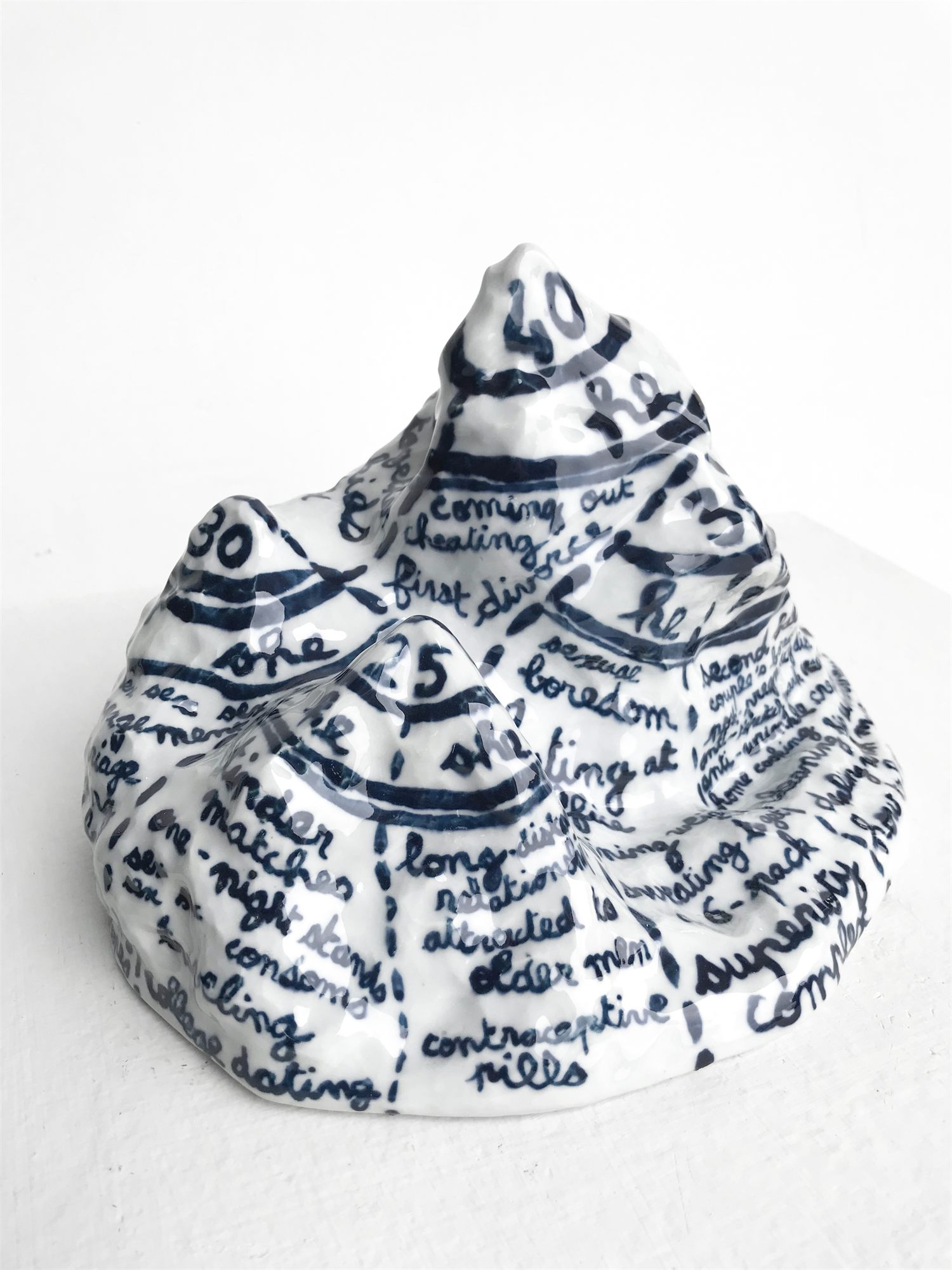Eva Ostrowska, The Three Mountains of Love II, ages 25 to 40, porcelain and China blue, Jingdezhen, 2019