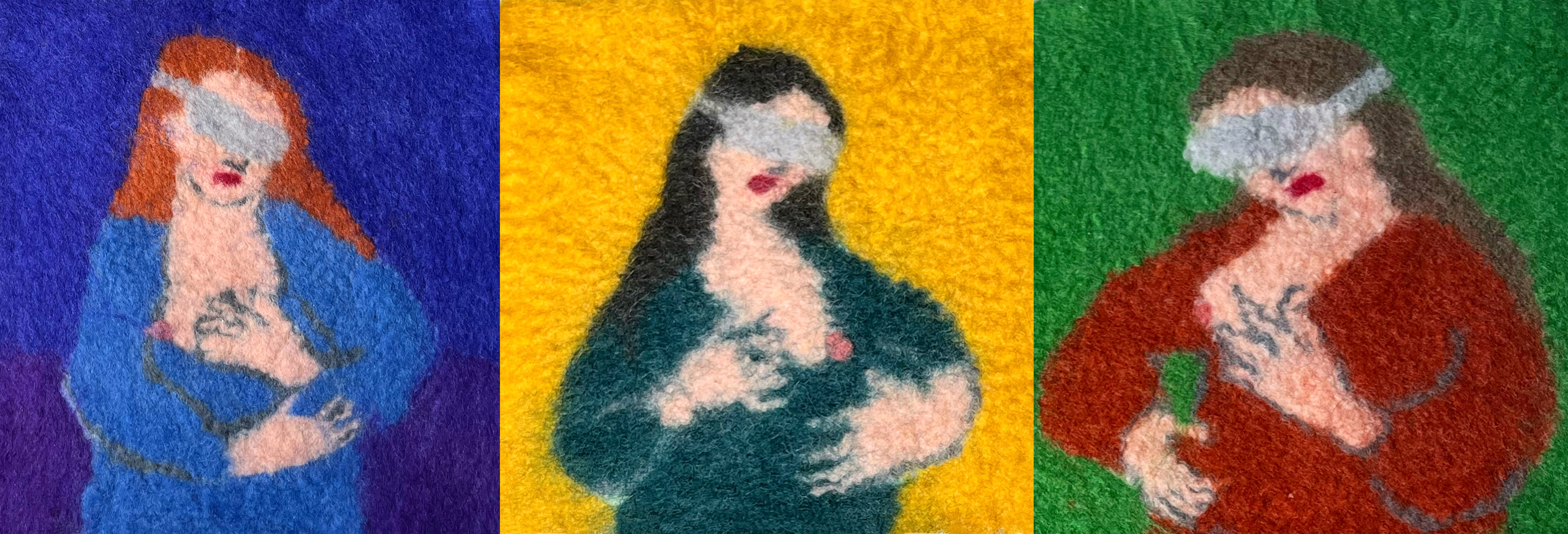 &Eacute;va Ostrowska, Virgin and Child (of the Future), detail of felted wool triptych reimagining motherhood, contemporary textile art