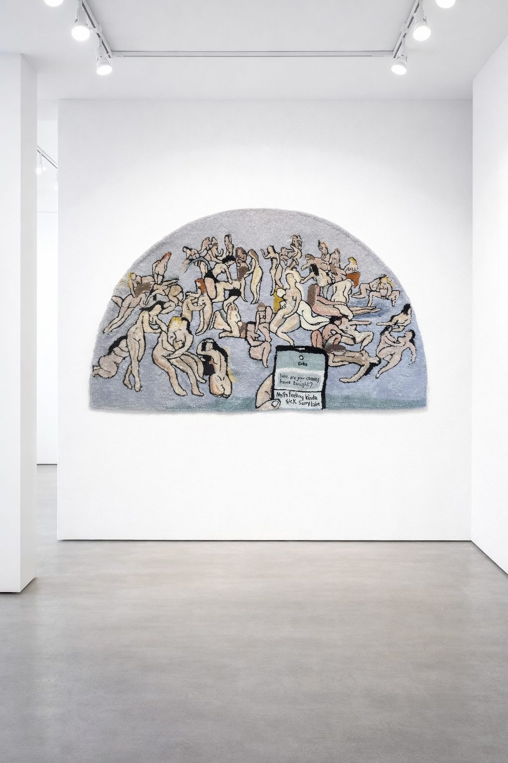 Eva Ostrowska, When She's Home Alone..., Hand-woven tapestry, 190 x 120 cm, 2023, from the series Dating Fatigue